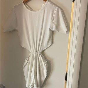 Lovers + Friends White Ribbed Cutout Tie-Waist Romper